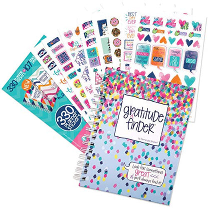 Gratitude Journal 52 Week Daily Positive Thinking for Thankfulness + Sticker Set | Gratitude Finder - color: Confetti Party + Grateful Heart Stickers