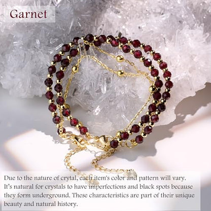 Farfume Crystal Bracelet Beaded Bracelets 4mm Natural Stone Beads Gemstone Handmade Jewelry Gift for Women - color: Garnet-Passion & Vitality