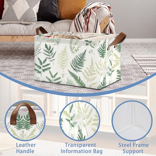 Fern Herbs Storage Baskets,Botanical Leaf Foldable Organizer Bin with Handles for Home Living Room Bedroom Closet Box 17x11.5x10Inch - color: Fern Herbs Botanical Leaf