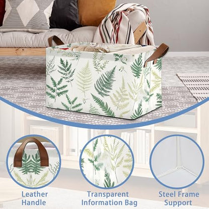 Fern Herbs Storage Baskets,Botanical Leaf Foldable Organizer Bin with Handles for Home Living Room Bedroom Closet Box 17x11.5x10Inch - color: Fern Herbs Botanical Leaf