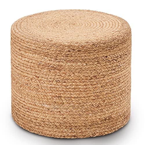 18'' Pouf Ottoman, Natural Braided Poof, Round Poufs, Rustic Handweave Lounge Pouffe, Boho Footrest Stool for Bedroom, Accent Table or Seat for Patio, Living Room - color: 18inch Natural Water Hyacinth Braid