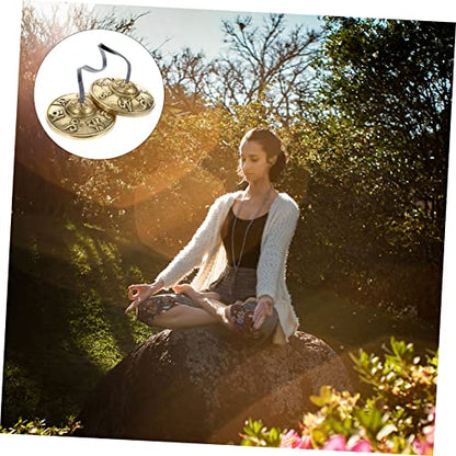 1pair Yoga Cymbals Meditation Bells for Sound Healing and Mindfulness for Meditation Practice and Musical Performance Six-word Design