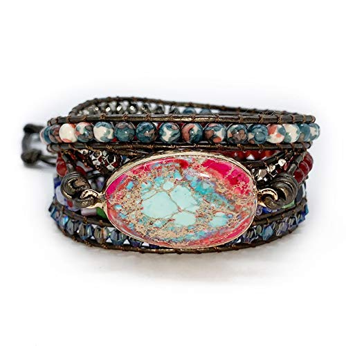 Boho Wrap Bracelet for Women, Handmade Natural Imperial Jasper Multi-Layer Stone Beaded Bracelet, Bohemian Healing Crystal Stone Jewelry Gifts - color: Emperor Stone 2#