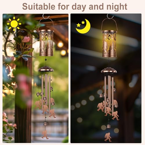 Retisee Bigfoot Solar Wind Chimes Outdoor Metal Sasquatch Gifts Solar Light for Holiday Lawn Porch Patio Garden Yard - style: Bigfoot