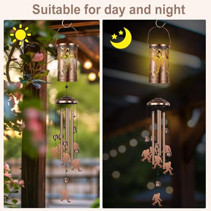 Retisee Bigfoot Solar Wind Chimes Outdoor Metal Sasquatch Gifts Solar Light for Holiday Lawn Porch Patio Garden Yard - style: Bigfoot