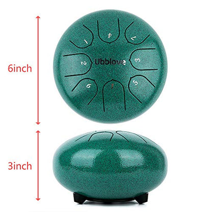 Steel Tongue Drum for Kids: 8 Notes 6 Inches Key of C Metal Steel Drums Instrument with Bag for Meditation, Yoga, musical education, zen tone (Green) - color: Green