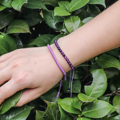 Natural Stone Healing Bracelet Tibetan Braided Style with Adjustable Rope String & Protective Energy Jewelry Gift for Womens & Men - color: Amethyst-Purple