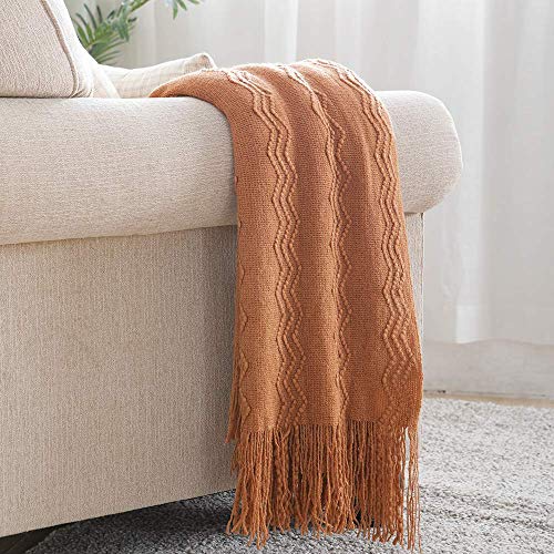 BOURINA Almond Throw Blanket 50 x90 Inches Throw Textured Solid Soft Sofa Throw Bed Runner Couch Cover Knitted Decorative Blanket Bed Runner - color: Almond, size: 50"x90"