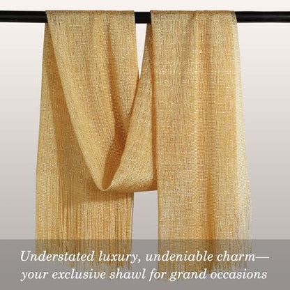 Sumolux Shawls Wraps for Evening Dresses Metallic Glitter Shawls Scarf for Women Sparkling Wedding with Free Buckle - color: Golden