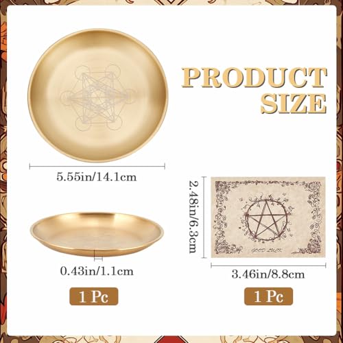 CREATCABIN Hexagram Tarot Altar Plate Ritual Burning Candle Holder Aromatherapy Tray Bowls Offering Incense Ceremony Plate with Altar Card Home Decor for Witchcraft Wiccan Wedding Golden 5.55 Inch - style: Hexagram