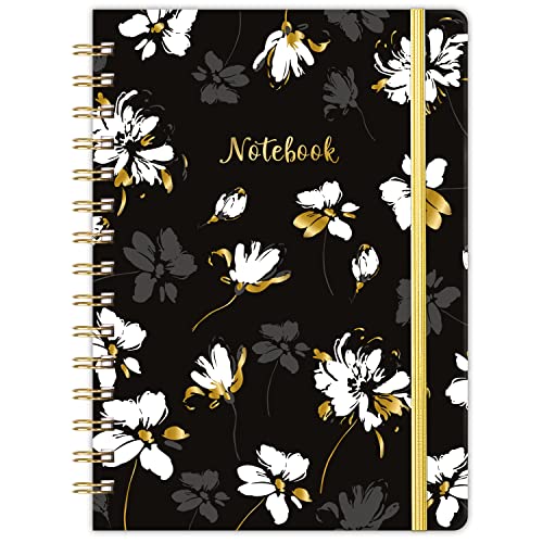 Ruled Notebook - Lined Journal with Premium Thick Paper, 8.5" X 6.4", College Ruled Spiral, Banded with Exquisite Inner Pocket - color: black-3