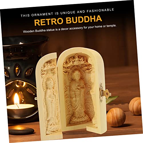 Wood Buddha Statue Figurine Yellow Cedar Tabletop Decor Zen Design Small Wood Carving for Home Decoration and Spiritual Serenity