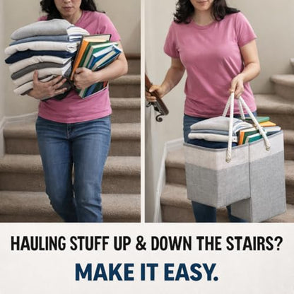 Stair basket,Foldable staircase baskets,Stair basket for wooden and carpeted stairs,Step stairs storage baskets with handle.1pcs - color: grayish white
