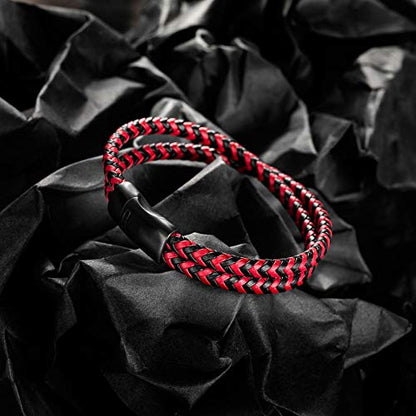 murtoo Mens Bracelet Leather Braided, Brown and Black Leather Bracelet for Men - color: Black-red, size: 8.46"