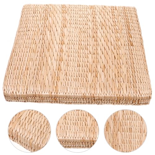 Hemobllo Straw Woven Meditation Cushion Square Floor Seat Pad 40x40cm 6cm Thick Japanese Style Woven Seating Mat for Yoga Zen Sitting and Home Use