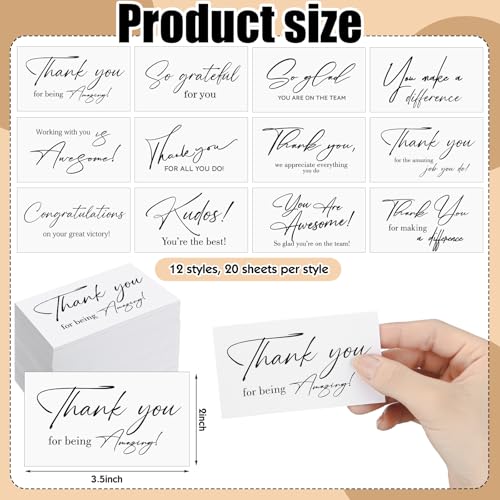 Yeaqee 240 Pcs Employee Appreciation Kudos Cards Funny Blank Back Motivational Card Encouragement Thank You Note Recognition Card for Teacher College Affirmation Gift(White) - style: White