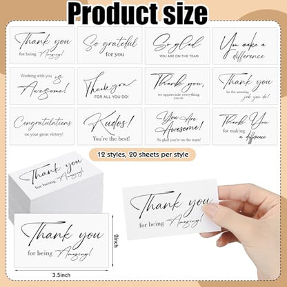 Yeaqee 240 Pcs Employee Appreciation Kudos Cards Funny Blank Back Motivational Card Encouragement Thank You Note Recognition Card for Teacher College Affirmation Gift(White) - style: White