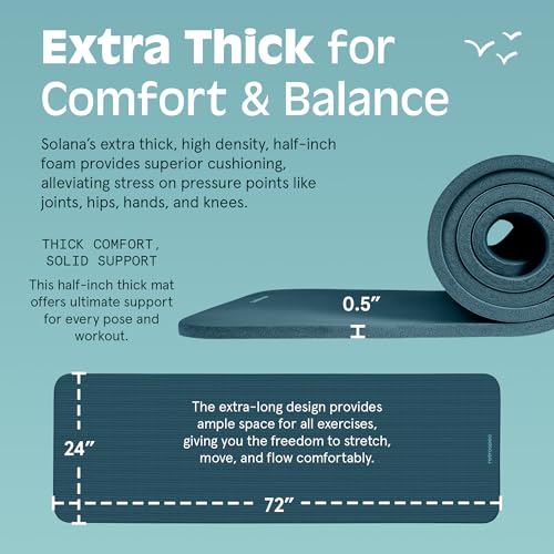 Retrospec Solana Yoga Mat Thick 1/2in Non-Slip Workout Mat with Nylon Strap - 72x24in Exercise Mat for Pilates, Stretching & Fitness - BPA Free, Easy Clean - color: Ocean Blue