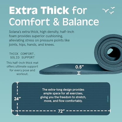 Retrospec Solana Yoga Mat Thick 1/2in Non-Slip Workout Mat with Nylon Strap - 72x24in Exercise Mat for Pilates, Stretching & Fitness - BPA Free, Easy Clean - color: Ocean Blue