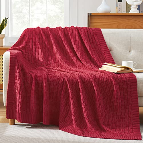 TREELY 100% Cotton Knitted Throw Blanket Couch Cover Blanket(50 x 60 Inches, Red) - color: Red, size: Throw (50 in x 60 in)