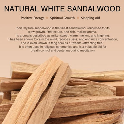 White Sandalwood Bracelet - Authentic India Mysore Sandalwood Beads Handcrafted, Soothing Aromatic Wood Bracelet for Buddhist, Meditation, Prayer, and Daily Wear, Gift for Men and Women - size: 6-8 MM