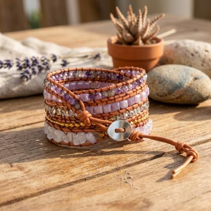 YGLINE Handmade Amethyst Boho Wrap Bracelets for Women-Healing Natural Stone Beads Crystal Bracelets for Women(Amethyst) - color: Amethyst 1