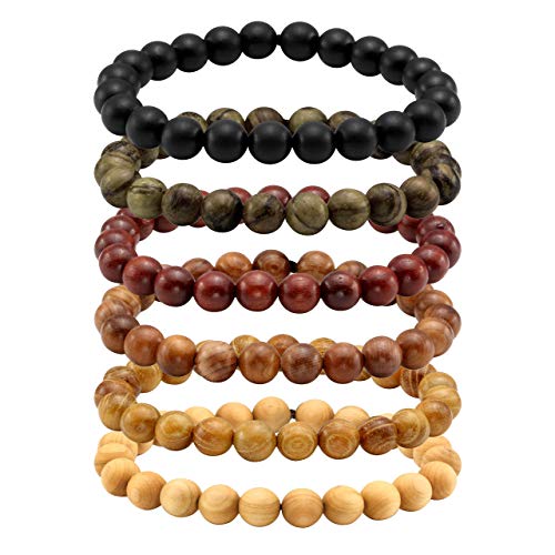 Men Women Wooden Bead Bracelet Natural Wood Yoga Bracelet Bangle - color: E:6pcs 8mm