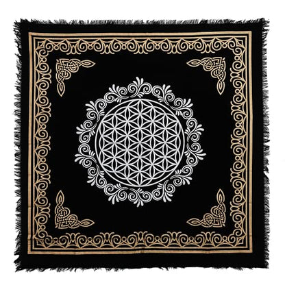 Indian Consigners Altar Cloth Flower of Life Witchcraft Alter Tarot Spread Top Cloth Wiccan Square Spiritual 18 by 18 Sacred (Flower of Life Gold Silver) - color: Flower of Life Gold Silver