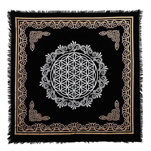 Indian Consigners Altar Cloth Flower of Life Witchcraft Alter Tarot Spread Top Cloth Wiccan Square Spiritual 18 by 18 Sacred (Flower of Life Gold Silver) - color: Flower of Life Gold Silver