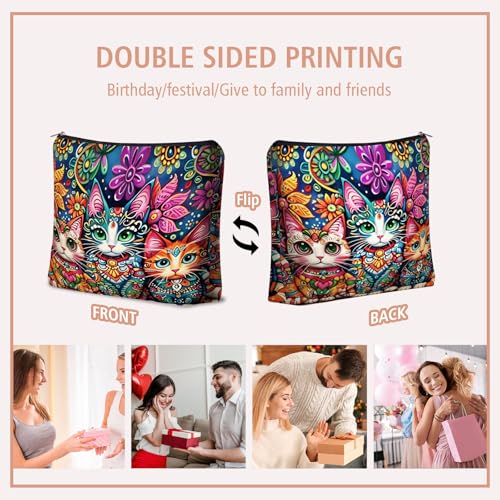 Mom Bohemian Cat Makeup Bag Gift: Cute Boho Cats Themed Cosmetic & Toiletry Organizer Pouch For Daughters, Sisters, Friends,Teen Girls & Women.Ideal Gift For Travel, Birthdays. - style: Boho Cat