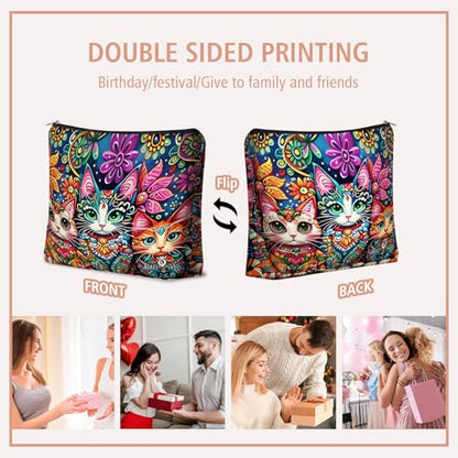 Mom Bohemian Cat Makeup Bag Gift: Cute Boho Cats Themed Cosmetic & Toiletry Organizer Pouch For Daughters, Sisters, Friends,Teen Girls & Women.Ideal Gift For Travel, Birthdays. - style: Boho Cat