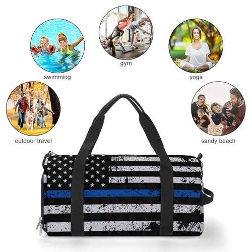 Thin Blue Line Flag Police Large Capacity Portable Fitness Bag, Easy to Carry - color: Thin Blue Line Flag Police