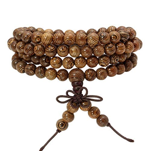 Eigso 6mm 8 mm Natural Mala Beads Wristlets for Women Men 108 Lava Rocks Healing Tibetan Prayer Bracelet Necklace for Man Woman - color: E: 8mm Wenge
