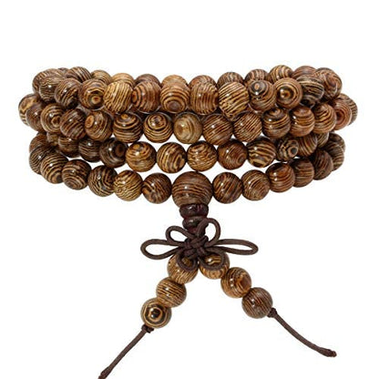 Eigso 6mm 8 mm Natural Mala Beads Wristlets for Women Men 108 Lava Rocks Healing Tibetan Prayer Bracelet Necklace for Man Woman - color: E: 8mm Wenge