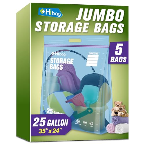 25 Gallon Large Storage Bags, 35” x 24” Jumbo Zipper Bags with Handle, Extra Large XL Zip Top Bags for Clothes Travel Moving, Blue, Pack of 5 - size: 25gallon-5p