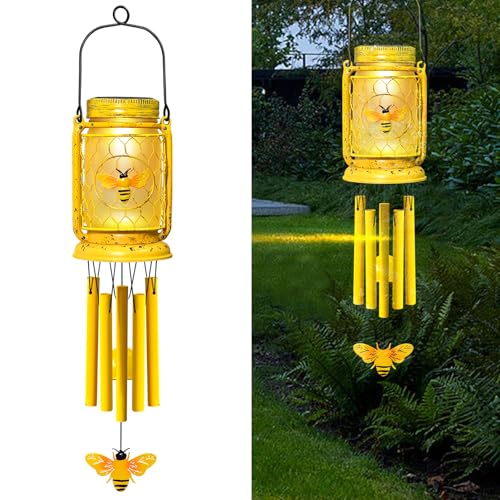 1 Pack Solar Bee Wind Chimes for Outside, Mother' s Day Gifts for Mom Women Grandma, Solar Mason Jar Wind Chime Light Unique Hanging Wind Chimes Outdoor, IP65 Waterproof for Yard Garden Terrace - size: 1 pack-bee jar wind chime