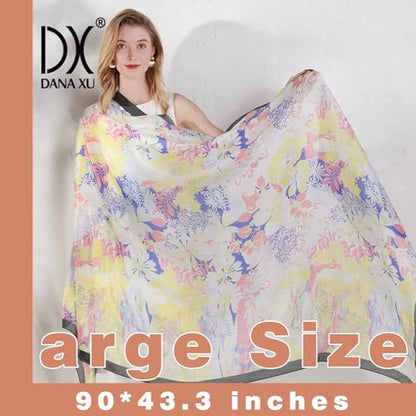 100% Mulberry Extra Large Silk Pashmina Scarf Shawls And Wraps For Women Evening Dress Summer Travel Floral Blanket - color: 76 Yellow