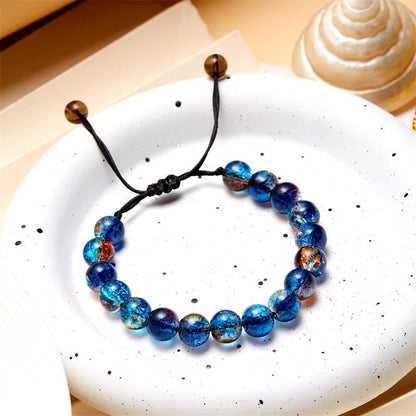 LANG XUAN Beaded Stretch Bracelets for Women Men Healing Crystal Stone Bracelet Bead Adjustable Unisex Gemstones Bracelets 10MM Weave Jewelry Gifts - color: 2pcs Blue brown