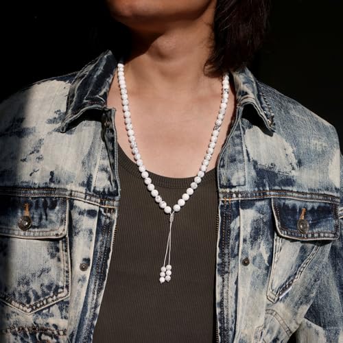 Simple Crystals and Stones Beaded Necklace Protection Balance Meditation Long Necklaces for Women and Men Amulet Jewelry - style: Howlite