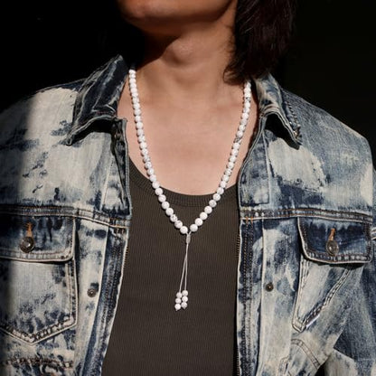 Simple Crystals and Stones Beaded Necklace Protection Balance Meditation Long Necklaces for Women and Men Amulet Jewelry - style: Howlite