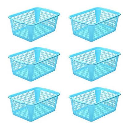 YBM HOME Plastic Perforated Storage Basket Bin Office Drawer, Shelf Desktop Countertop Tray Organizer 32-1184 (6, Blue) - color: Blue