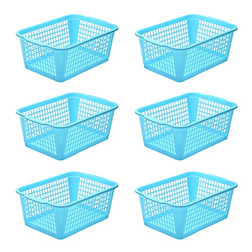 YBM HOME Plastic Perforated Storage Basket Bin Office Drawer, Shelf Desktop Countertop Tray Organizer 32-1184 (6, Blue) - color: Blue