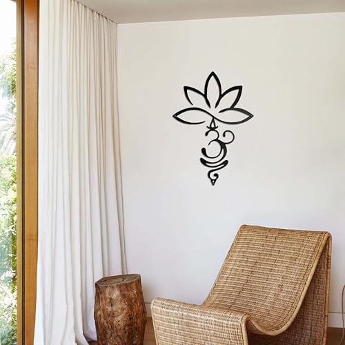Slagindeco Metal Lotus Flower And Om Symbol Wall Decor, Spiritual Home Décor, Zen Lotus Spiritual Wall Art, Hindu Decor For Home Office Living Room Bedroom Yoga Meditation Room And Outdoor