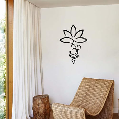 Slagindeco Metal Lotus Flower And Om Symbol Wall Decor, Spiritual Home Décor, Zen Lotus Spiritual Wall Art, Hindu Decor For Home Office Living Room Bedroom Yoga Meditation Room And Outdoor
