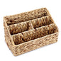 BTSKY Woven Divided Storage Basket Natural Hyacinth Vertical Wicker Storage Baskets 4 Compartments Desktop Home Office Supplies Sorter Rack