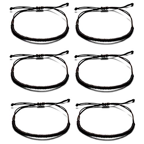 kelistom Handmade Buddhist String Bracelets for Women Men Tibetan Adjustable Woven Rope Bracelet for Protection and Luck, Red and Black, 2or 6 pcs/set - color: black-6