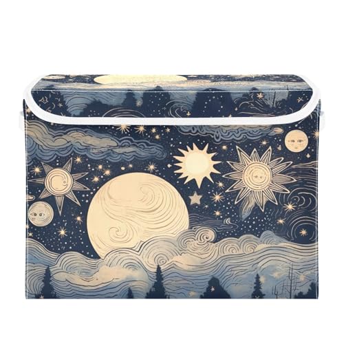 Stars and Moon Storage Bins with Lids and Carrying Handle,Foldable Storage Boxes Organizer Containers Baskets Cube with Cover for Home Bedroom Closet Office - color: Stars and Moon