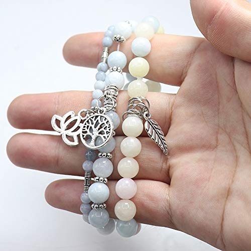 Tree of Life Yoga Healing Stone Bracelets,Multilayer Lotus Chakra Stone Reiki Bracelet Sets,Anxiety Crystal Natural Stone,for Women Stress Relief - style: Aquamarine + Morganite