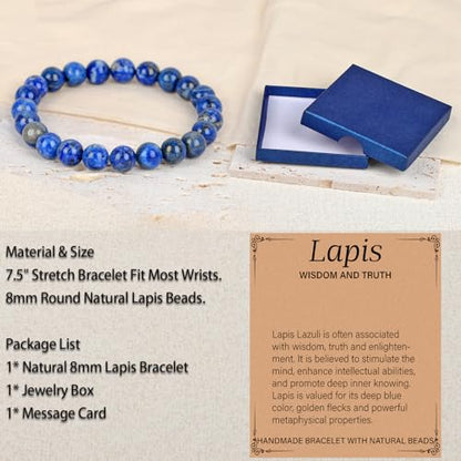 LPBeads Handmade Natural Gemstone Stretch Elastic Bracelet Healing Crystal Round Stone Beads Jewelry Gifts for Women Men