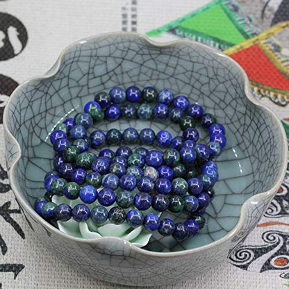 Keleny Gem Semi Precious Gemstones 8mm Natural Stone Round Beads Rock Crystal Jasper Stretch Bracelet 7 Inch Unisex - color: Lapis Chrysocolla